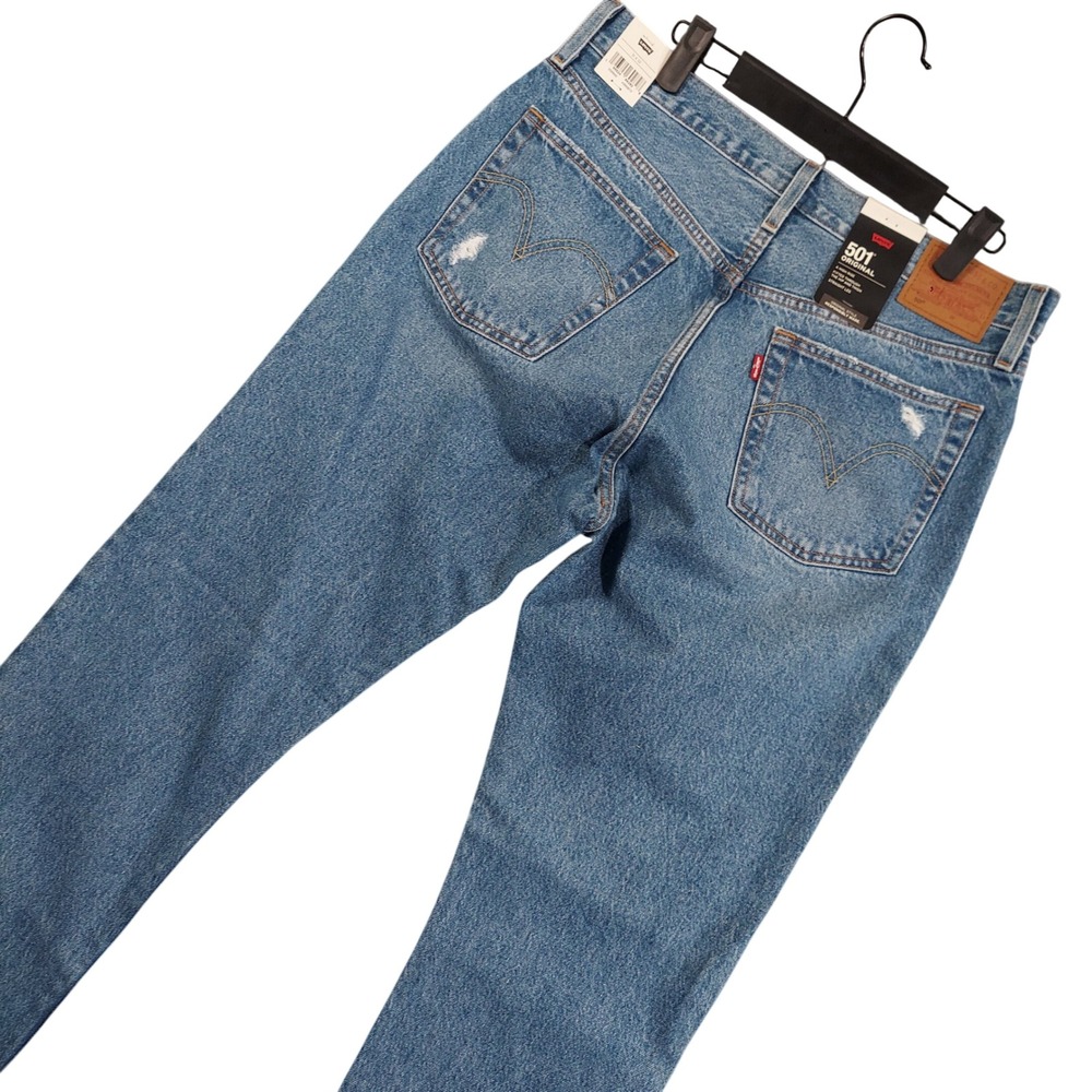 Levi's 501 Original Jeans Womens 31x32 Blue High Rise Straight Raw Hem Distress